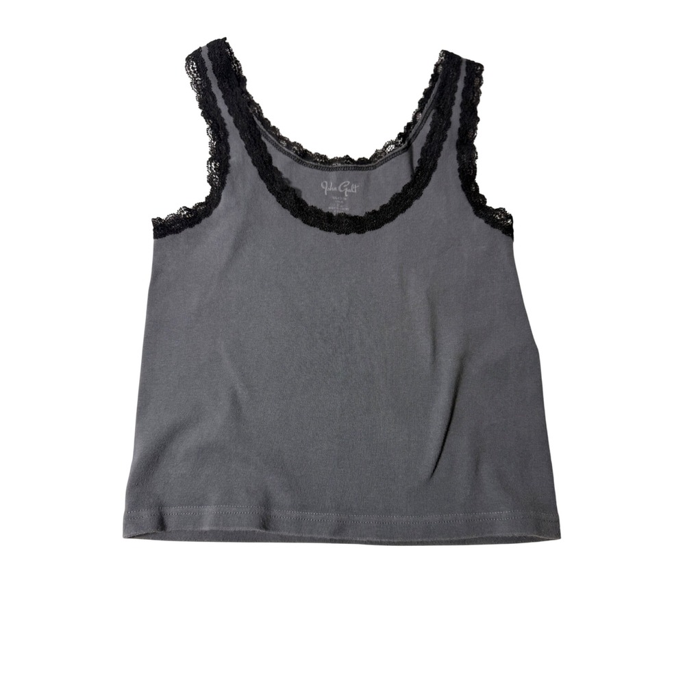 John Galt Brandy Melville Gray Lace Trim Ribbed Tank Top Cropped Cami One Size